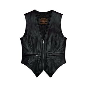 Black Leather Zip-Front Women's Vest